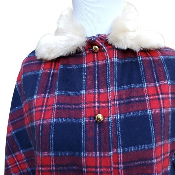 Janie and Jack the Tartan Holiday Cape Red Blue Plaid Faux Fur Collar Sz 7-8 - Picture 2 of 14